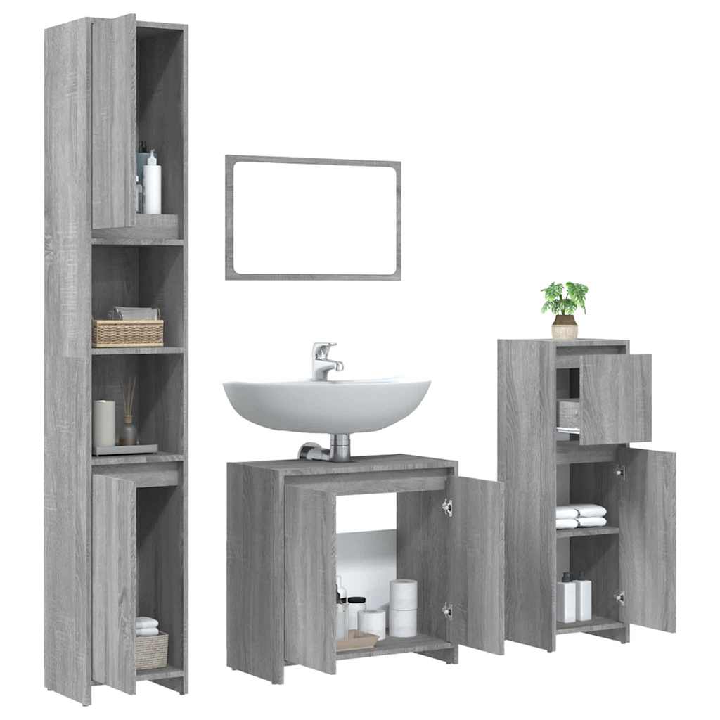 Ensemble de meubles de salle de bain 4 pcs Sonoma gris