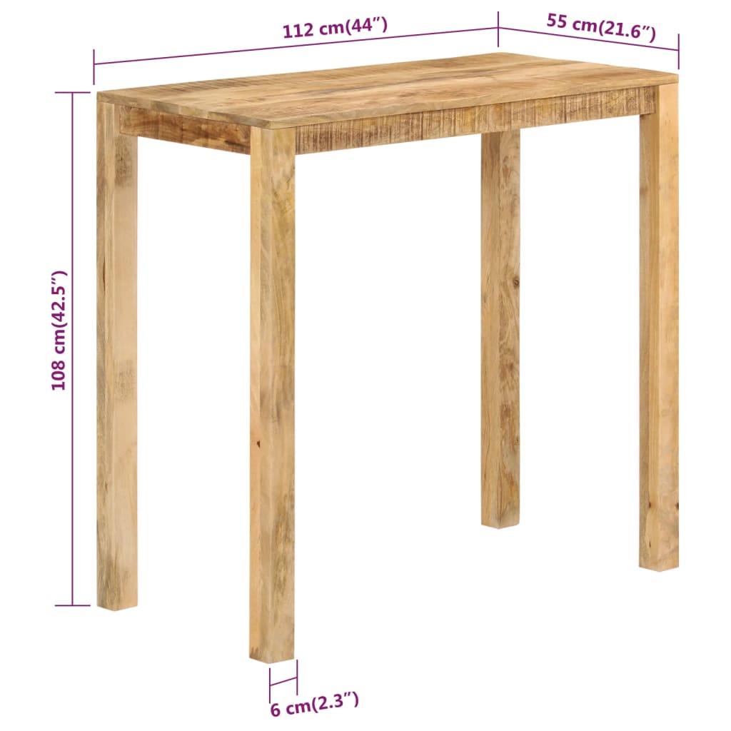 Table de bar 112x55x108 cm Bois de manguier massif - XIOS