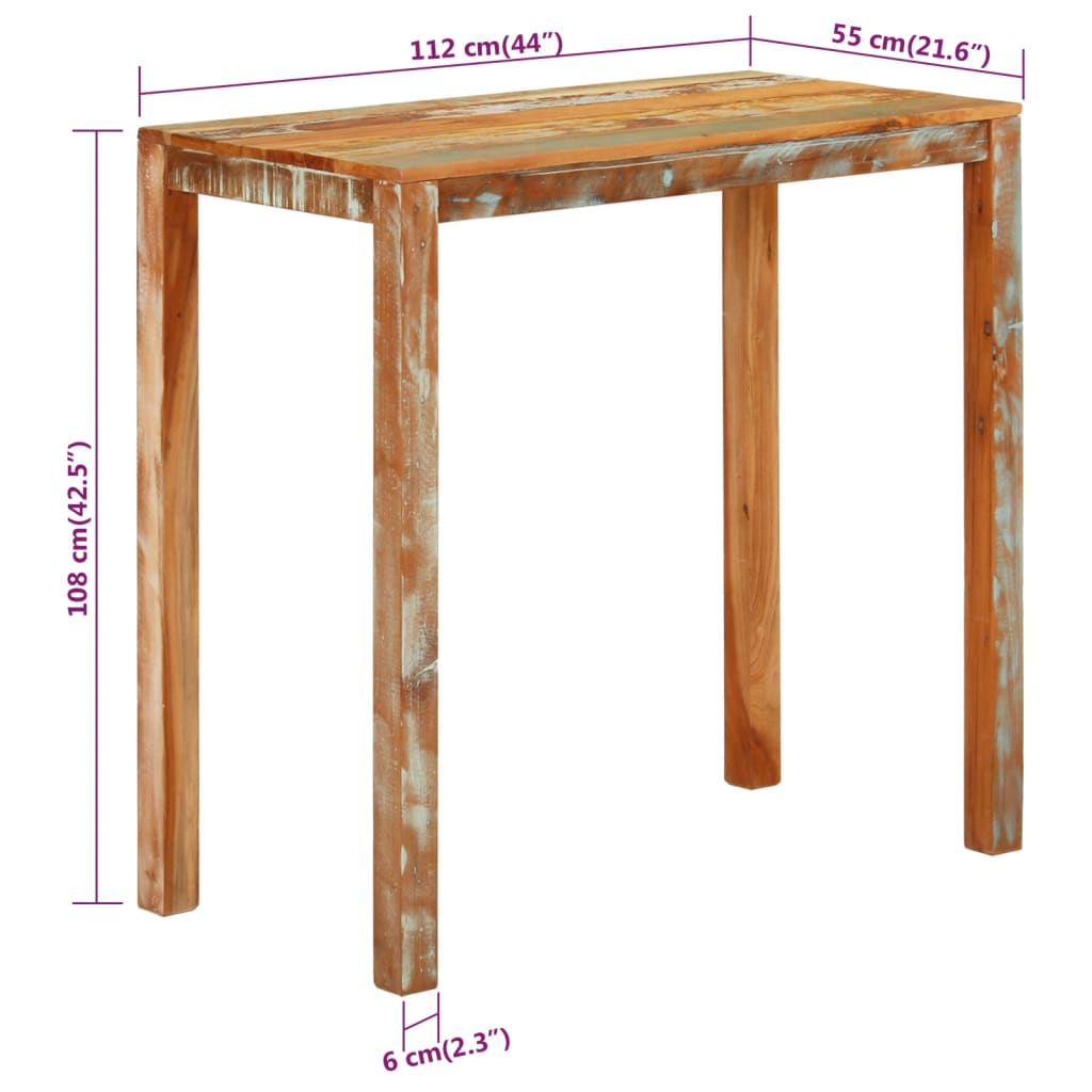 Table de bar 112x55x108 cm Bois massif de récupération - XIOS