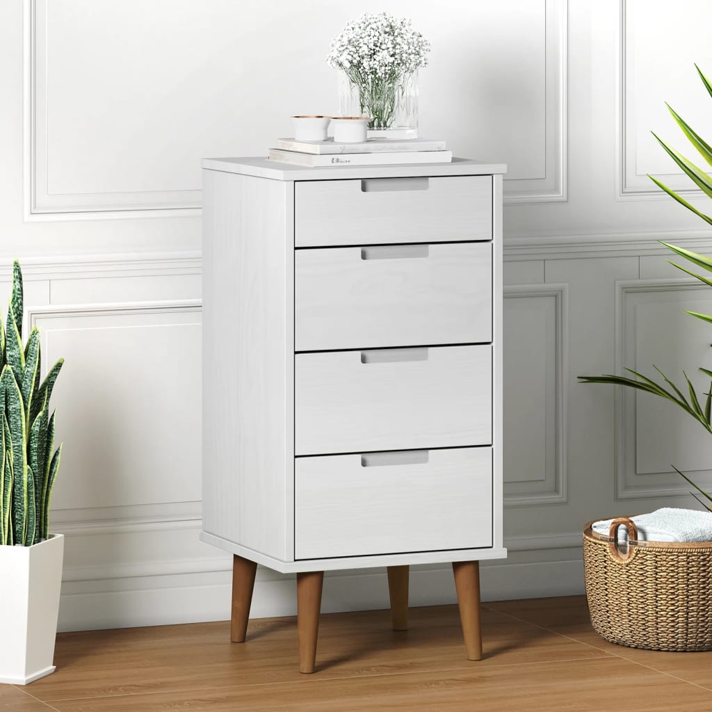 Commode MOLDE Blanc 40x35x82 cm Bois de pin massif - XIOS