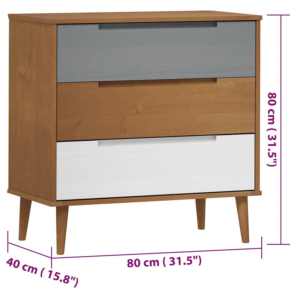Commode MOLDE Marron 80x40x80 cm Bois de pin solide - XIOS