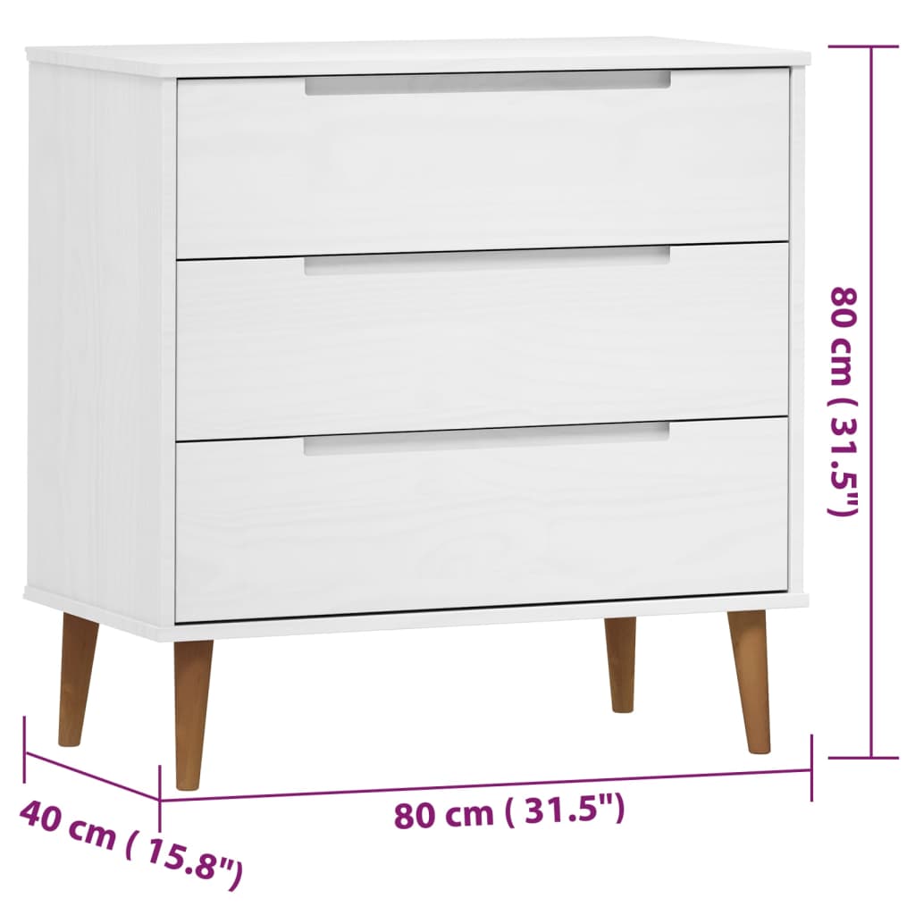 Commode MOLDE Blanc 80x40x80 cm Bois de pin massif - XIOS