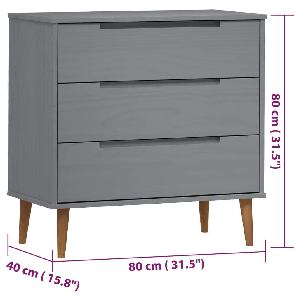 Commode MOLDE Gris 80x40x80 cm Bois de pin massif - XIOS