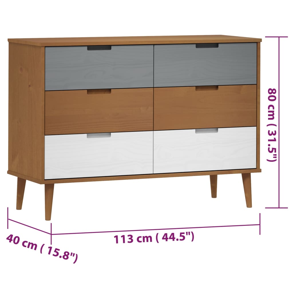 Commode MOLDE Marron 113x40x80 cm Bois de pin massif - XIOS