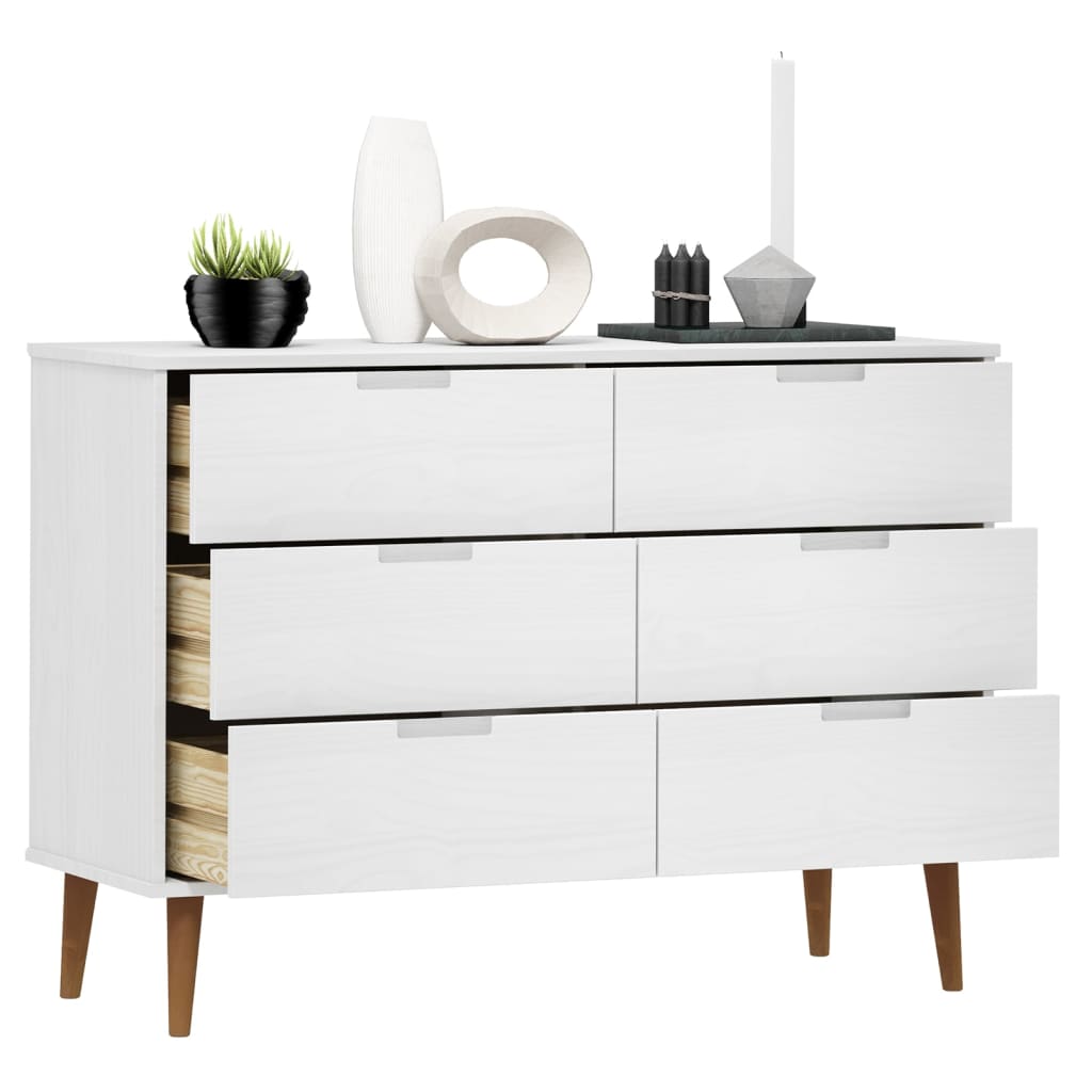 Commode MOLDE Blanc 113x40x80 cm Bois de pin massif - XIOS