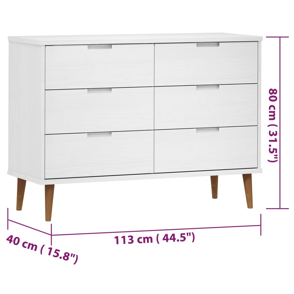 Commode MOLDE Blanc 113x40x80 cm Bois de pin massif - XIOS