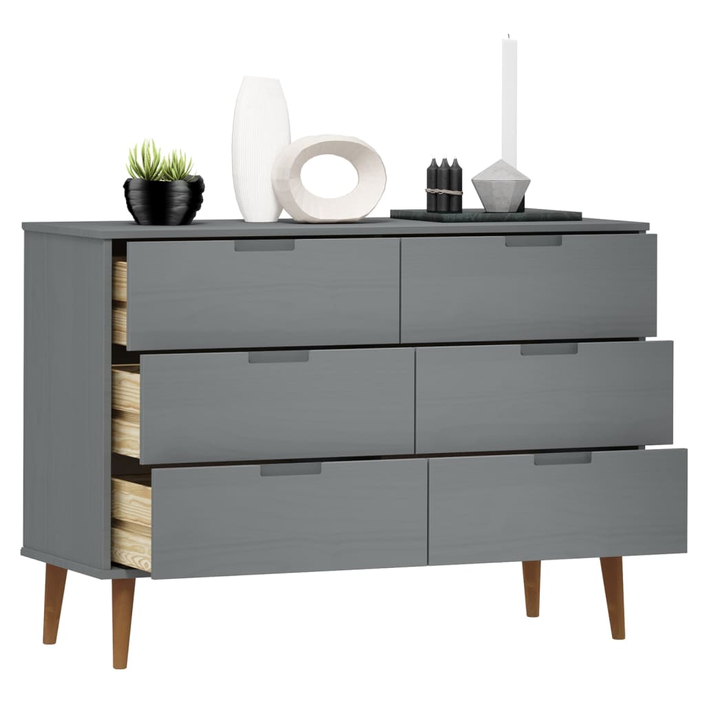 Commode MOLDE Gris 113x40x80 cm Bois de pin massif - XIOS