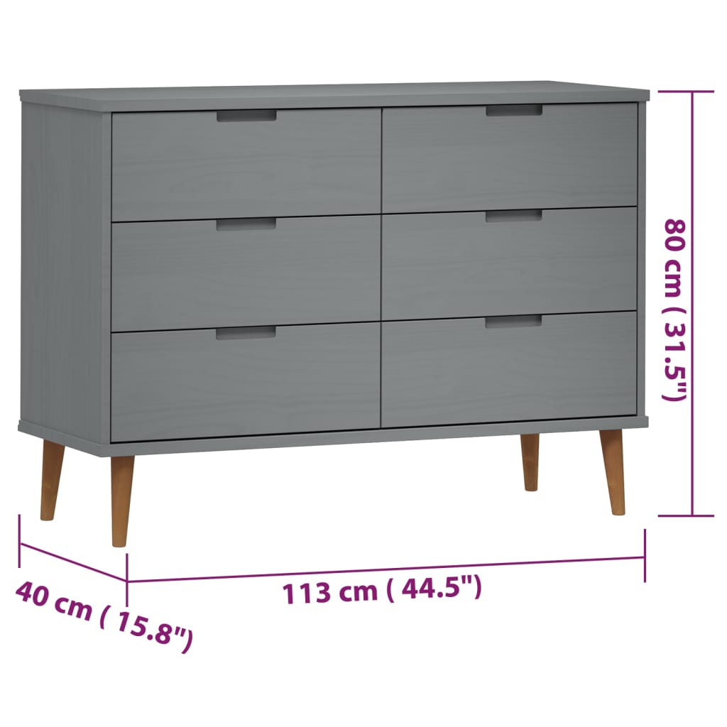 Commode MOLDE Gris 113x40x80 cm Bois de pin massif - XIOS