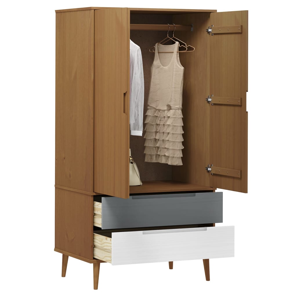 Garde-robe MOLDE Marron 90x55x175 cm Bois massif de pin - XIOS