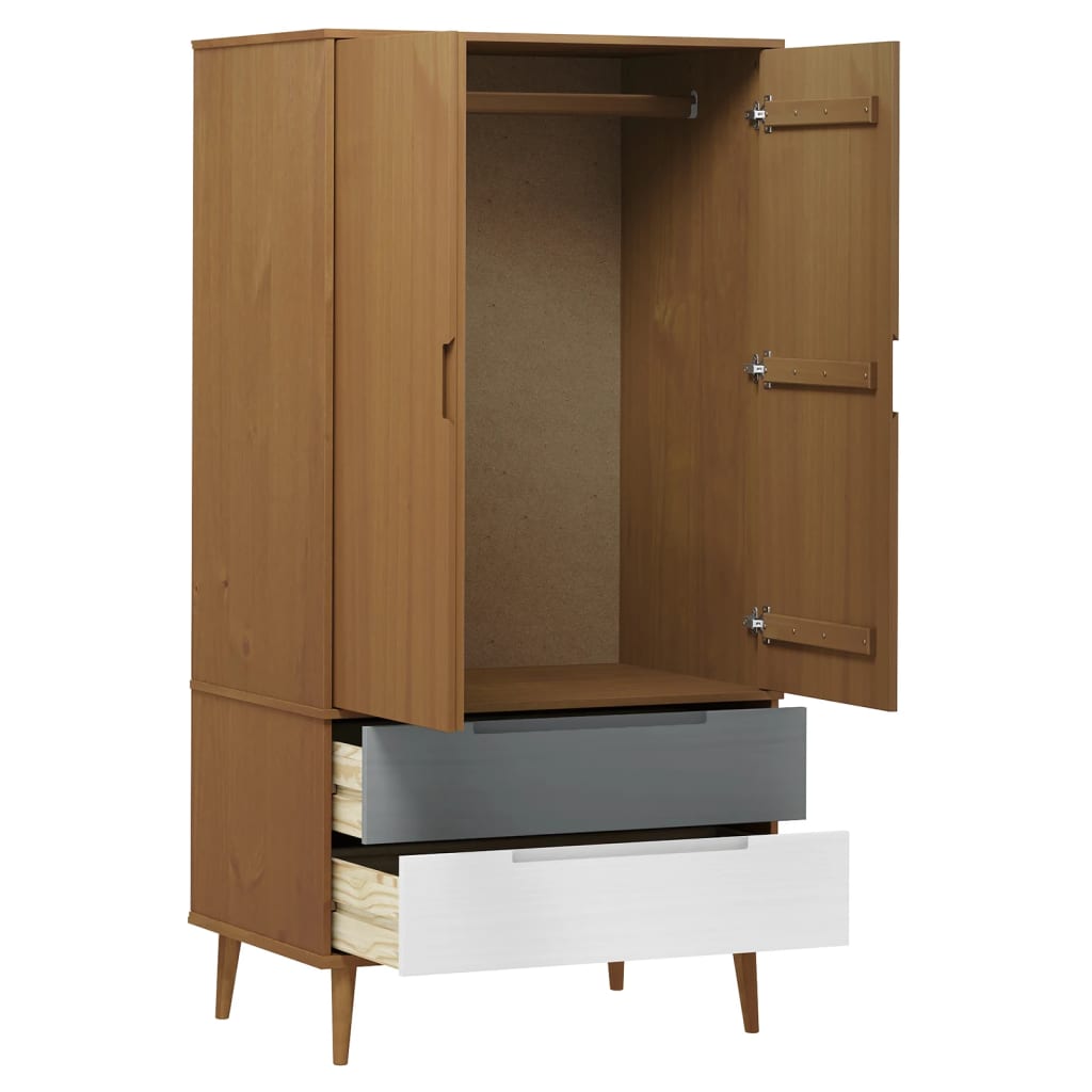 Garde-robe MOLDE Marron 90x55x175 cm Bois massif de pin - XIOS