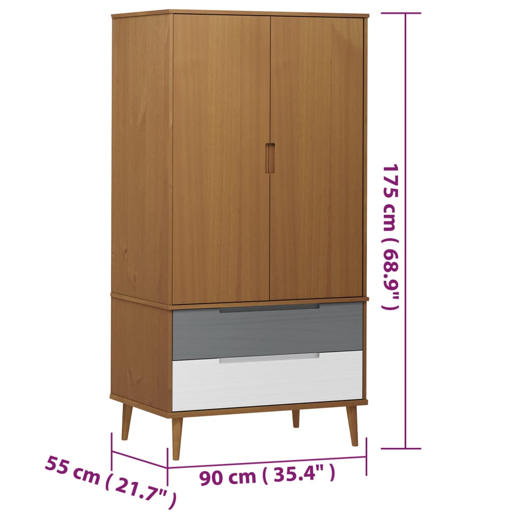 Garde-robe MOLDE Marron 90x55x175 cm Bois massif de pin - XIOS