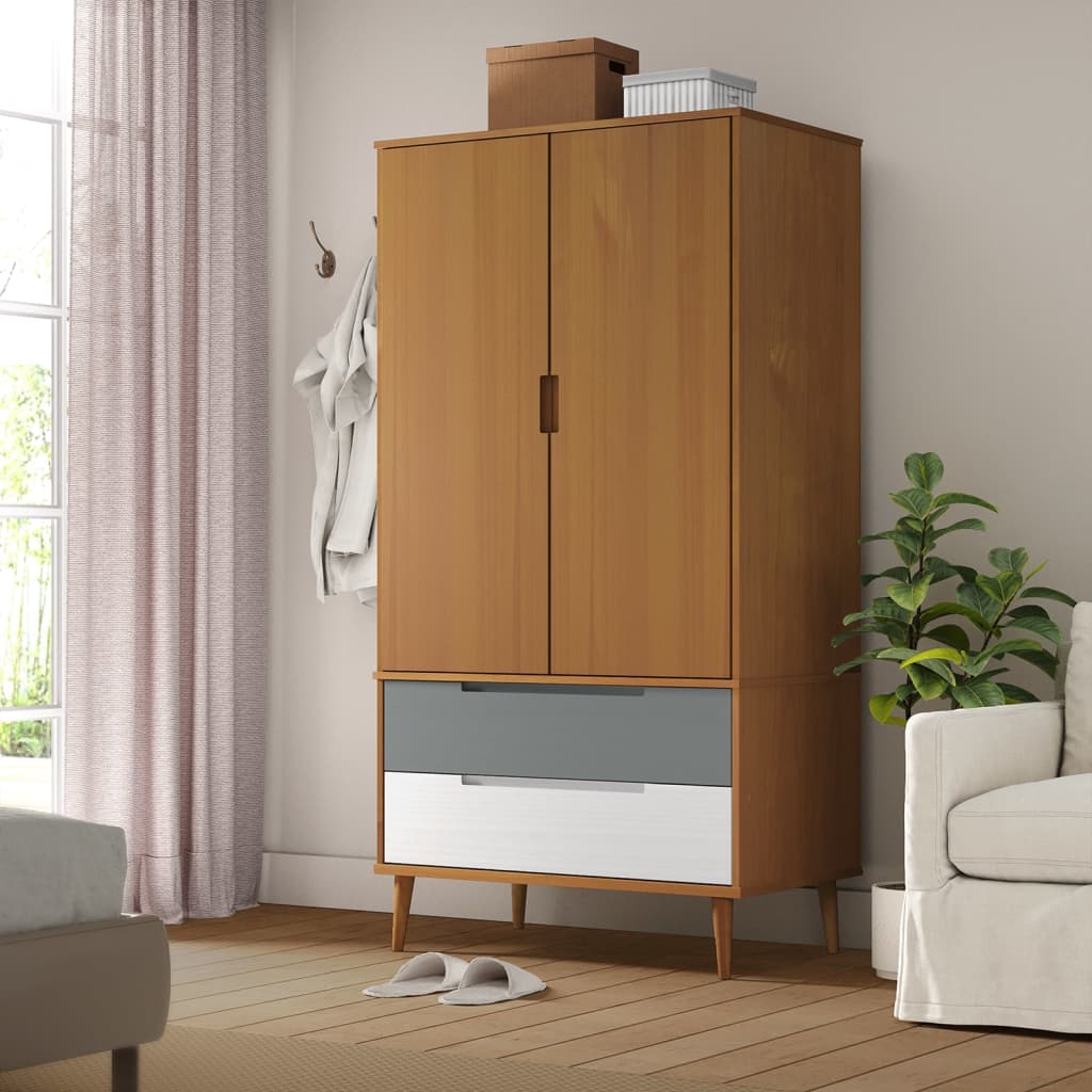 Garde-robe MOLDE Marron 90x55x175 cm Bois massif de pin - XIOS