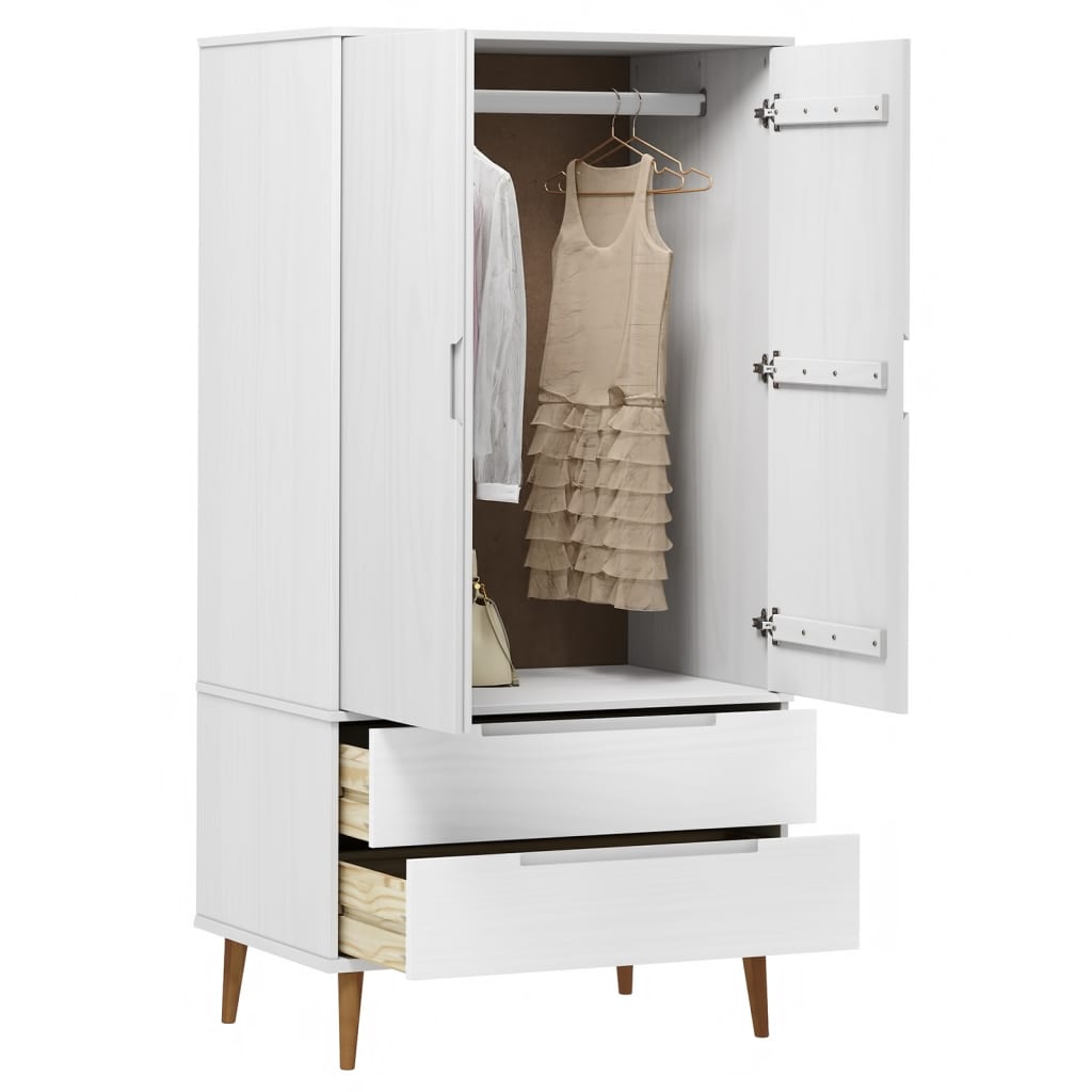 Garde-robe MOLDE Blanc 90x55x175 cm Bois massif de pin - XIOS