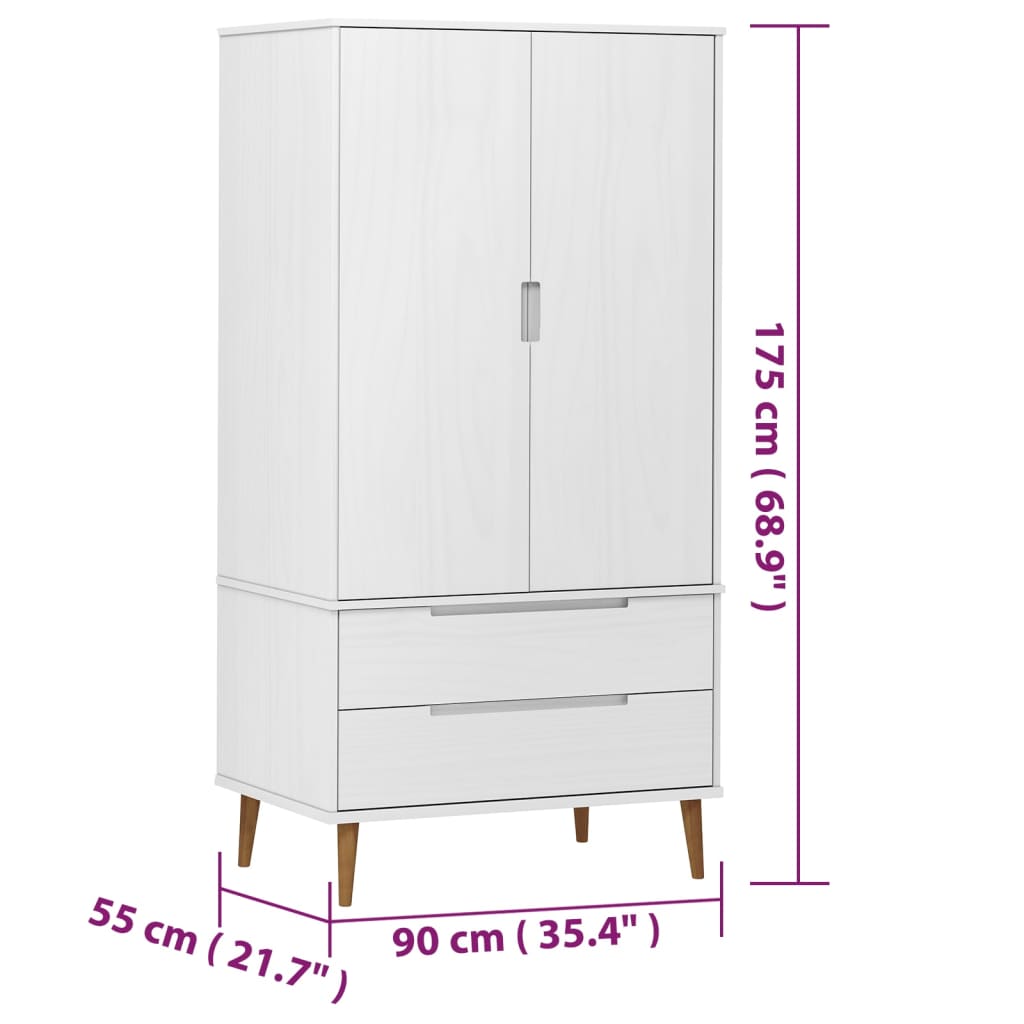 Garde-robe MOLDE Blanc 90x55x175 cm Bois massif de pin - XIOS