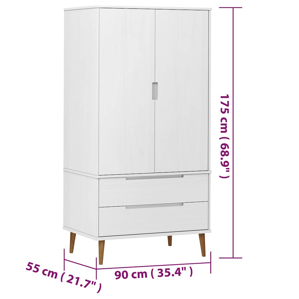 Garde-robe MOLDE Blanc 90x55x175 cm Bois massif de pin