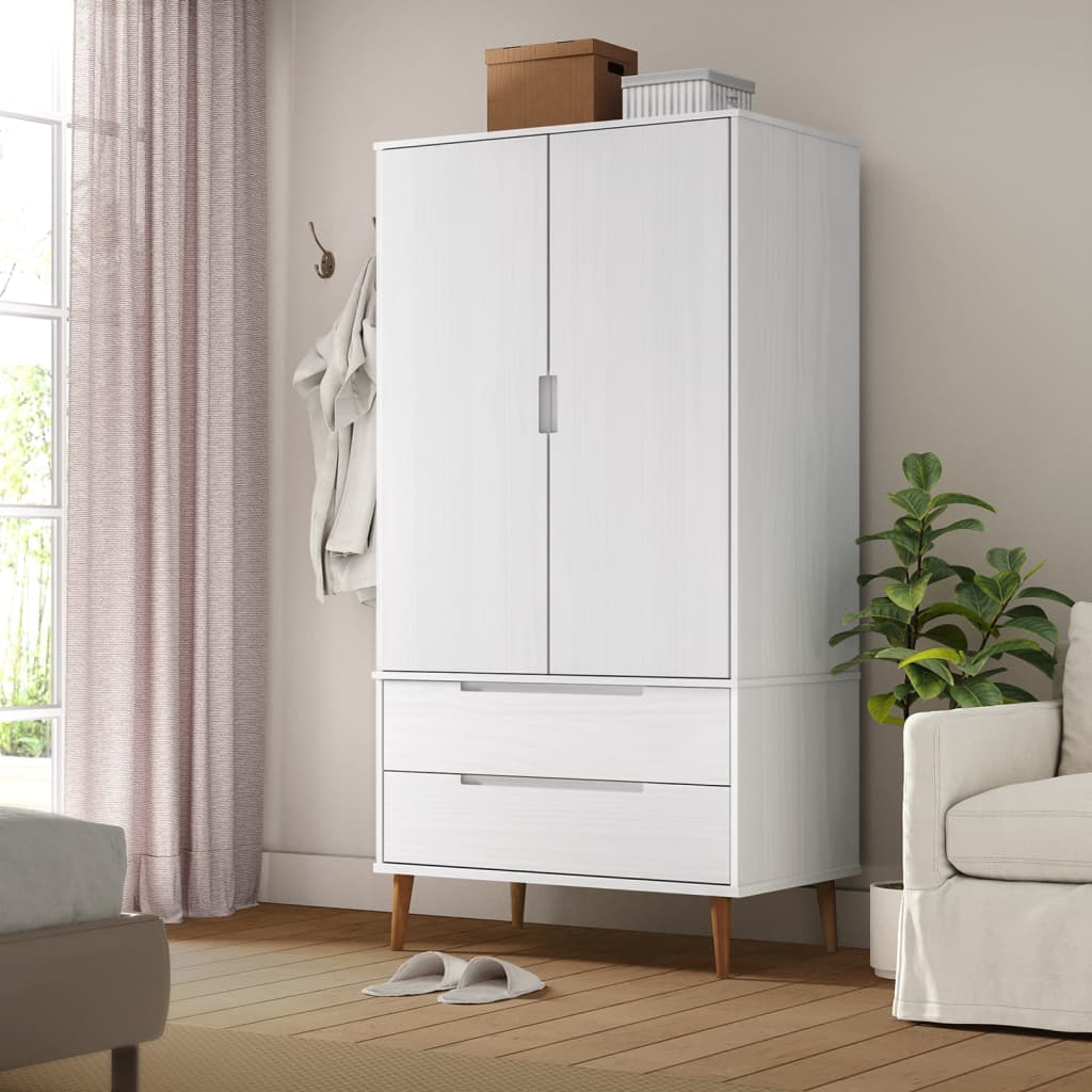 Garde-robe MOLDE Blanc 90x55x175 cm Bois massif de pin - XIOS