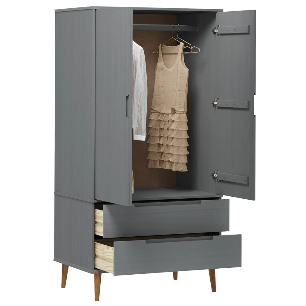 Garde-robe MOLDE Gris 90x55x175 cm Bois massif de pin - XIOS