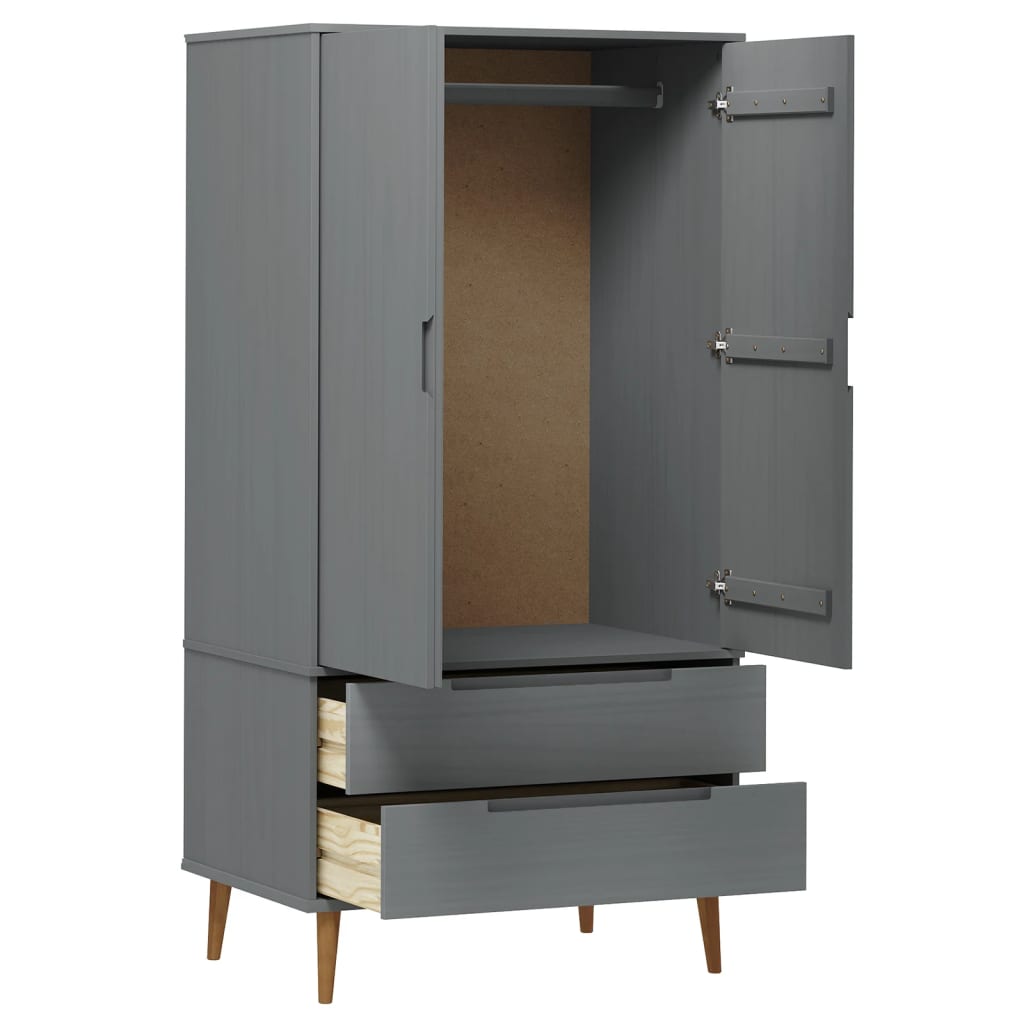 Garde-robe MOLDE Gris 90x55x175 cm Bois massif de pin - XIOS