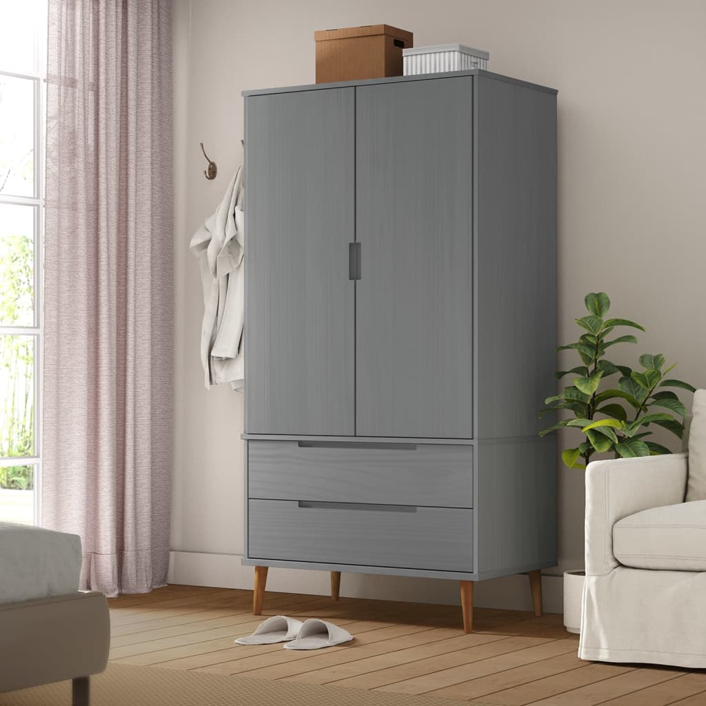Garde-robe MOLDE Gris 90x55x175 cm Bois massif de pin - XIOS