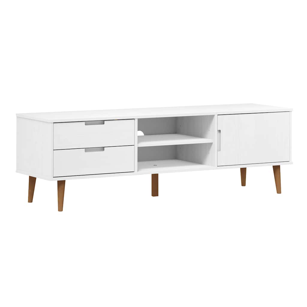Meuble TV MOLDE Blanc 158x40x49 cm Bois de pin massif - XIOS