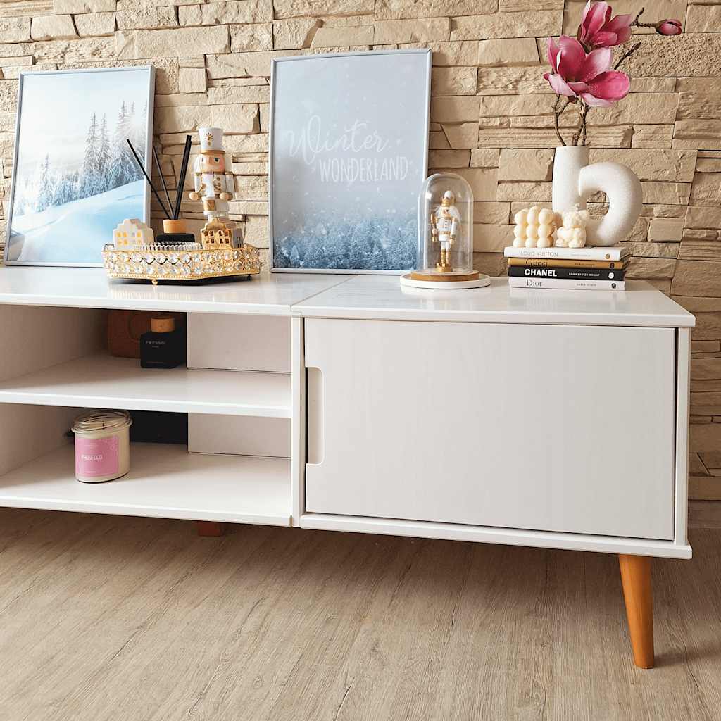 Meuble TV MOLDE Blanc 158x40x49 cm Bois de pin massif - XIOS