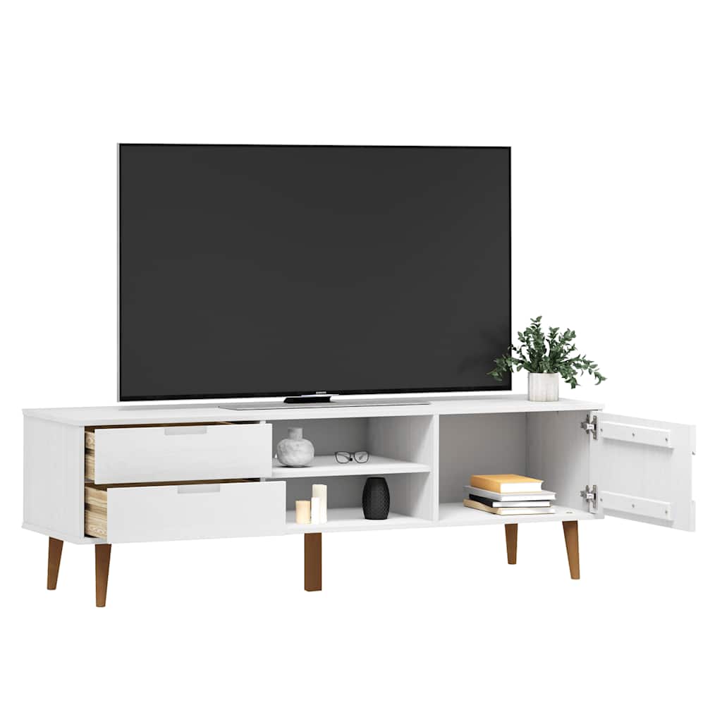 Meuble TV MOLDE Blanc 158x40x49 cm Bois de pin massif - XIOS