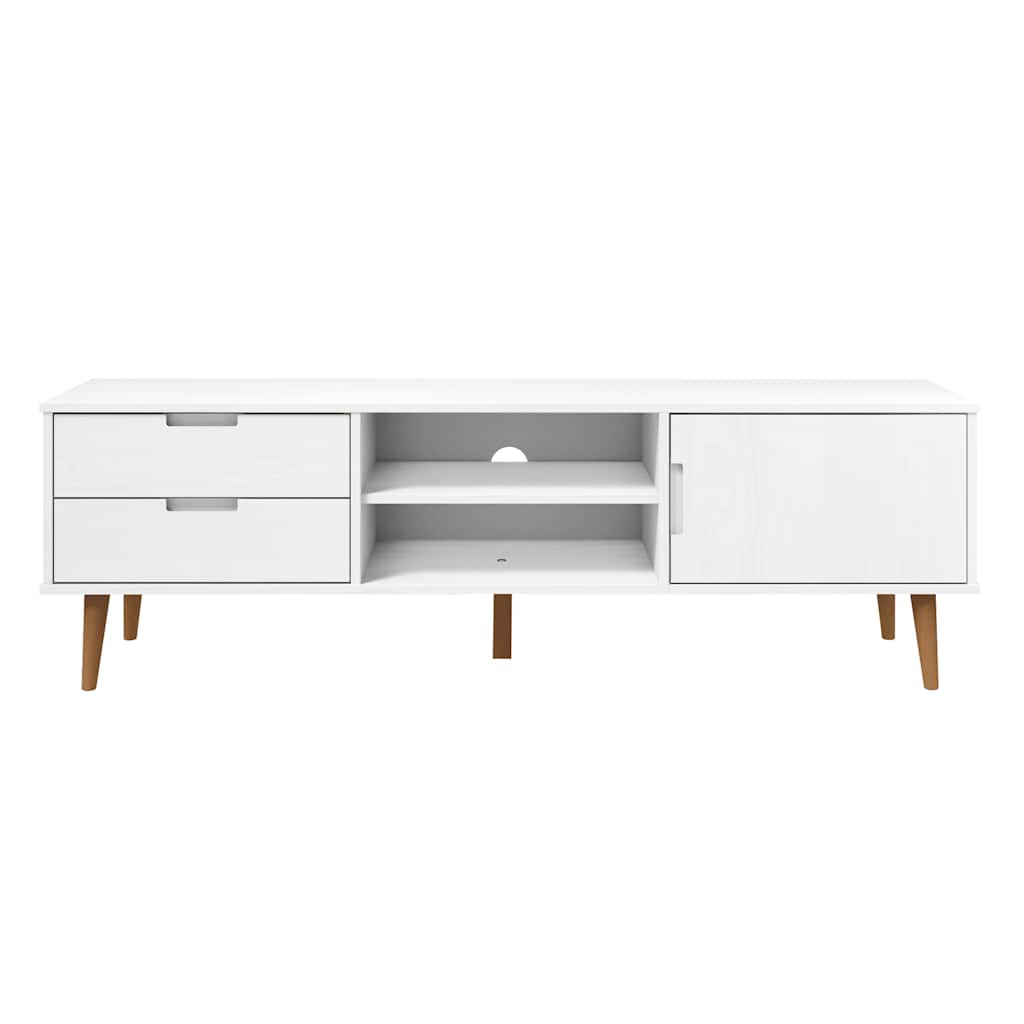 Meuble TV MOLDE Blanc 158x40x49 cm Bois de pin massif - XIOS
