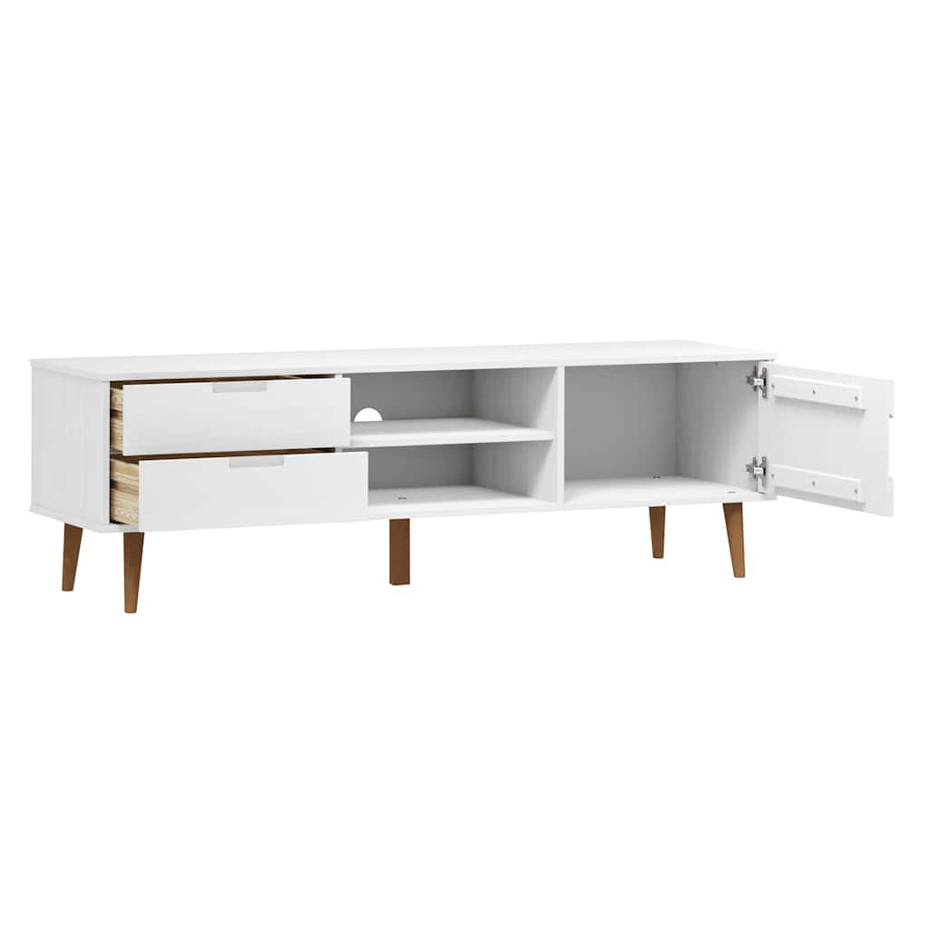 Meuble TV MOLDE Blanc 158x40x49 cm Bois de pin massif - XIOS