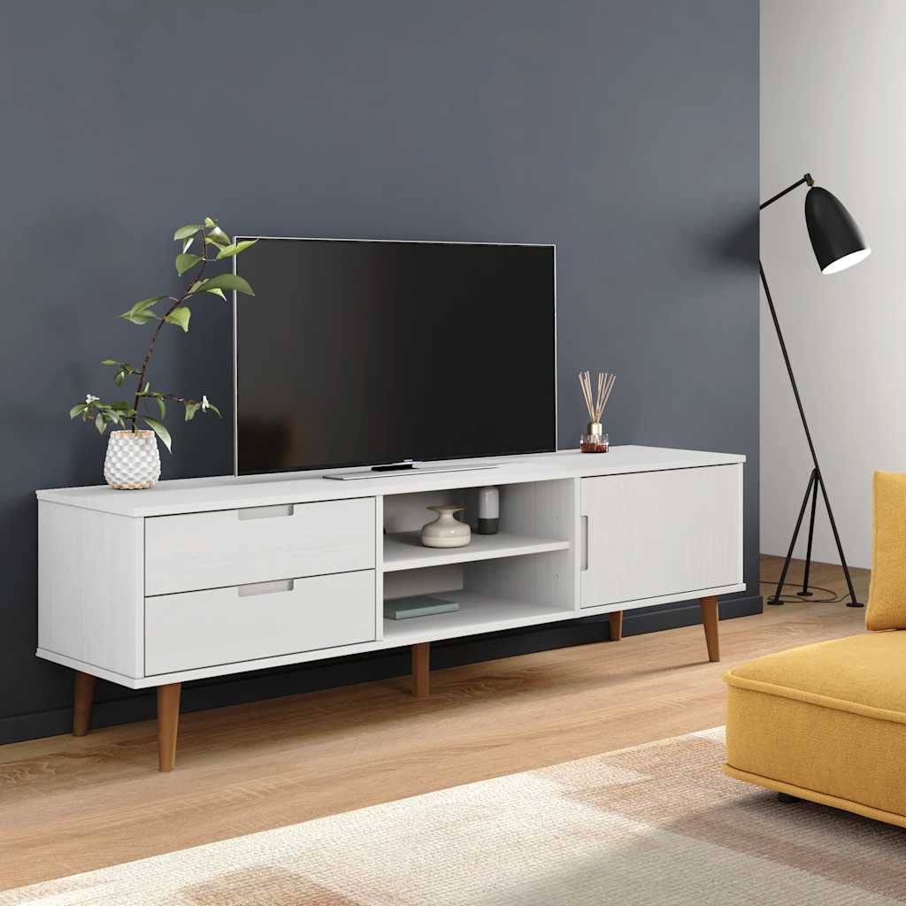Meuble TV MOLDE Blanc 158x40x49 cm Bois de pin massif - XIOS