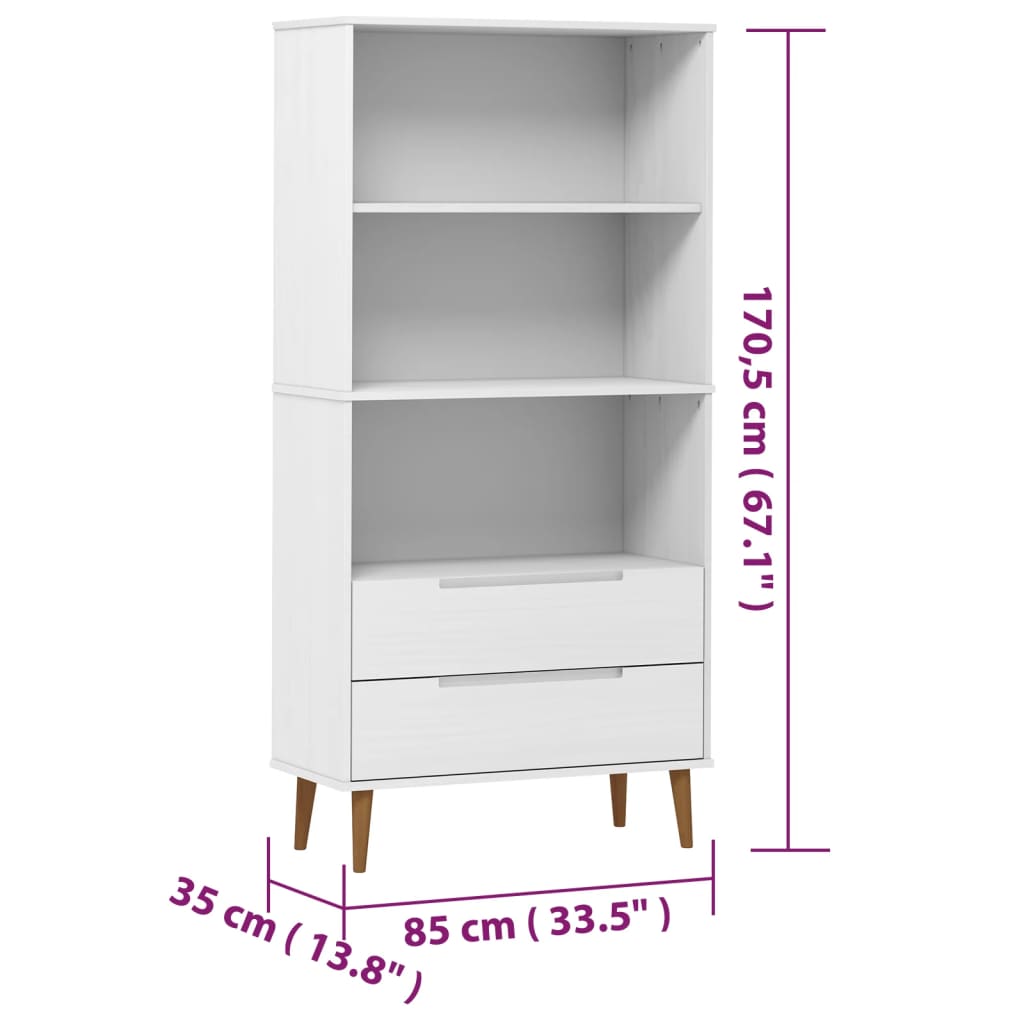Bibliothèque MOLDE Blanc 85x35x170,5 cm Bois massif de pin - XIOS