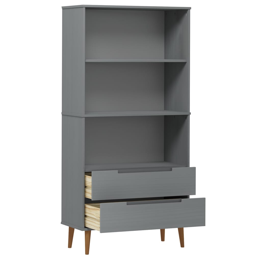 Bibliothèque MOLDE Gris 85x35x170,5 cm Bois massif de pin - XIOS