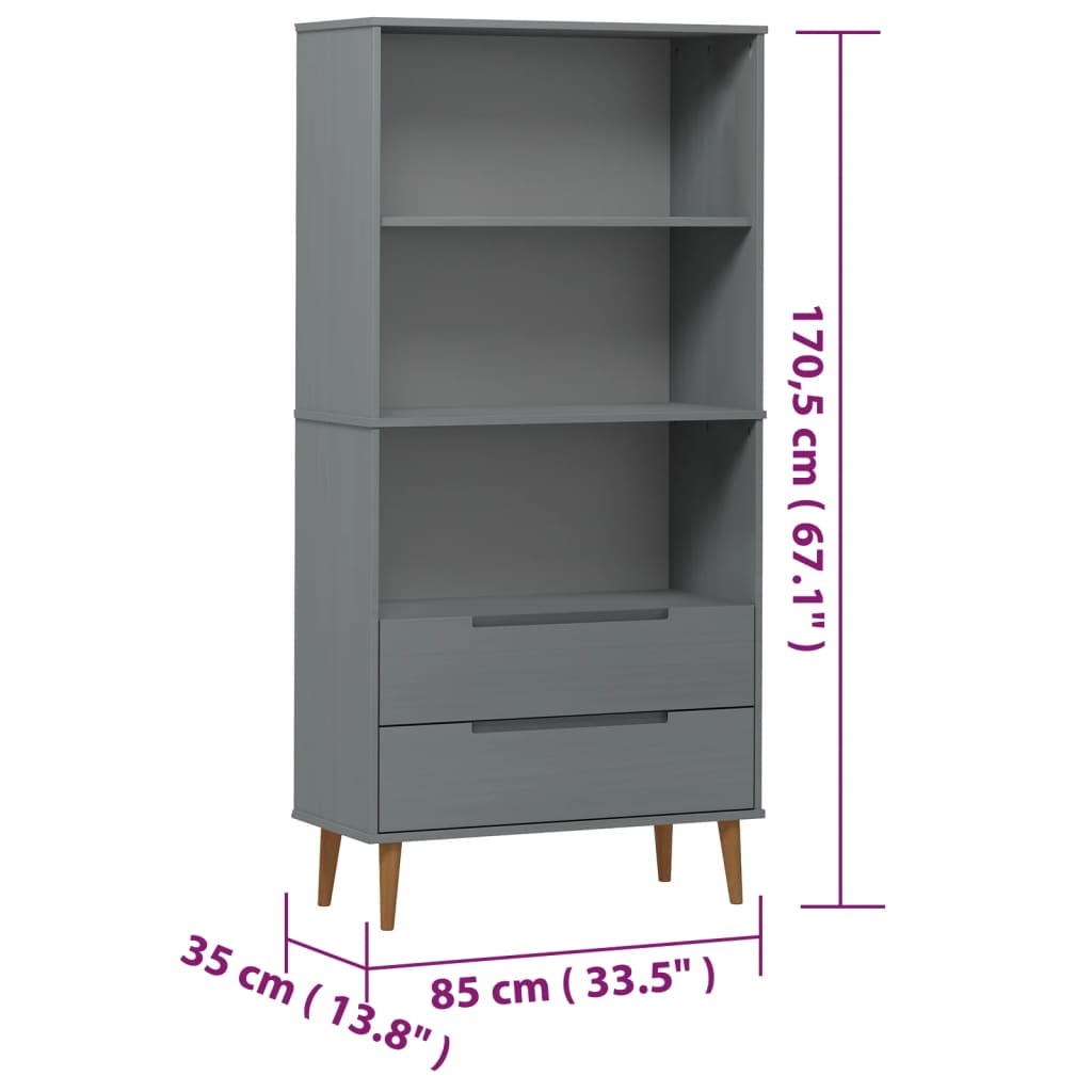 Bibliothèque MOLDE Gris 85x35x170,5 cm Bois massif de pin - XIOS