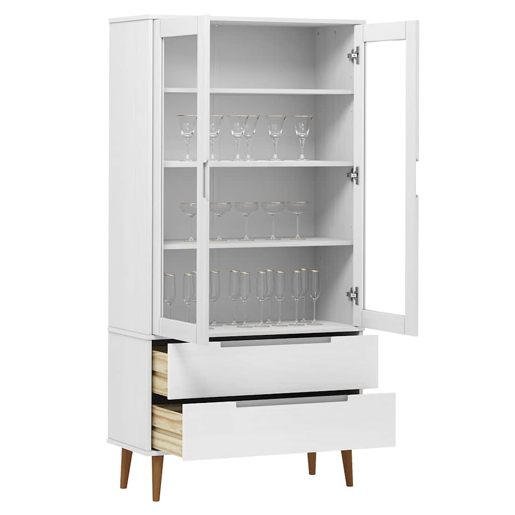 Armoire à vitrine MOLDE Blanc 90x35x175 cm Bois de pin massif - XIOS