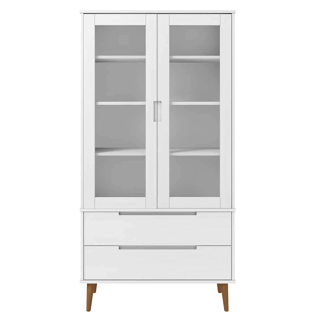 Armoire à vitrine MOLDE Blanc 90x35x175 cm Bois de pin massif - XIOS