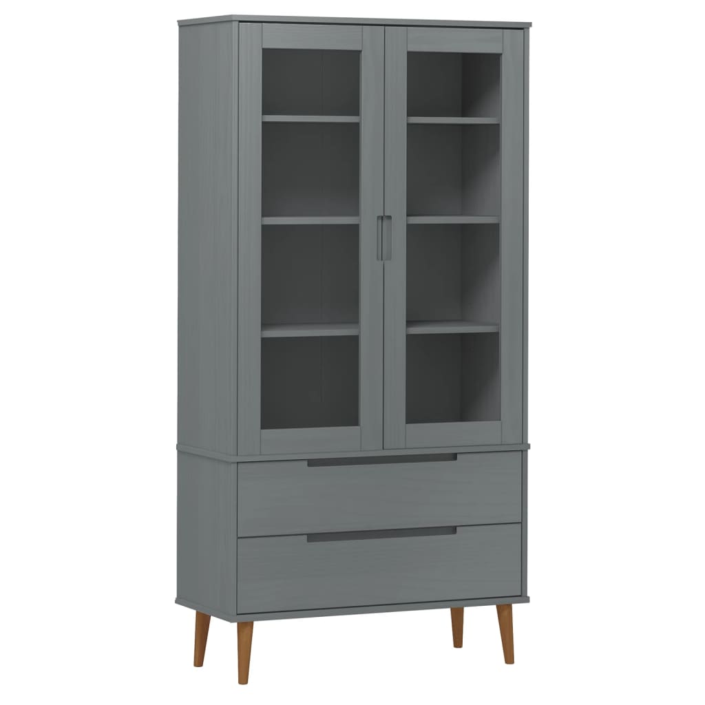 Armoire à vitrine MOLDE Gris 90x35x175 cm Bois de pin massif - XIOS