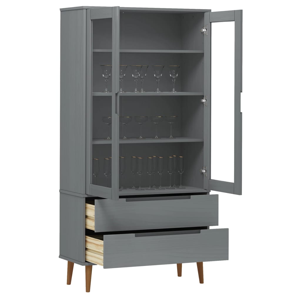 Armoire à vitrine MOLDE Gris 90x35x175 cm Bois de pin massif - XIOS