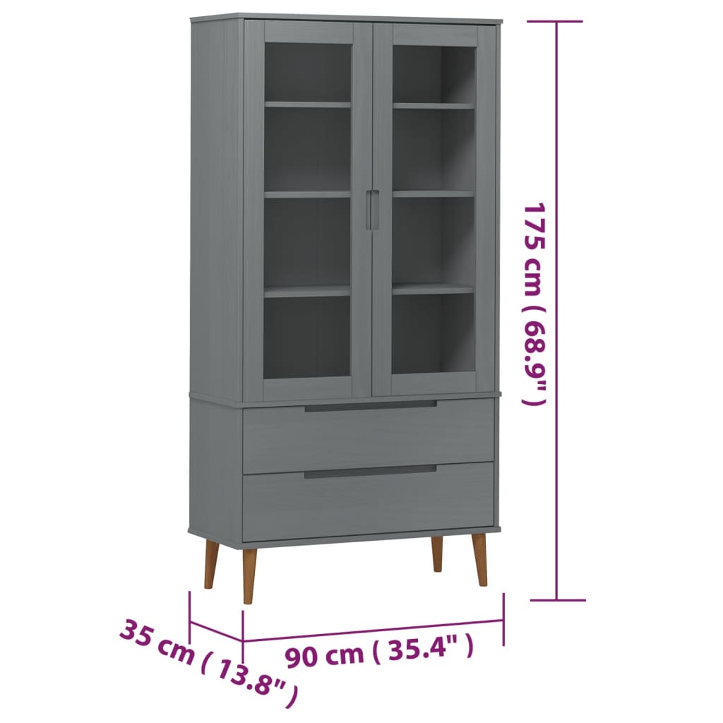 Armoire à vitrine MOLDE Gris 90x35x175 cm Bois de pin massif - XIOS