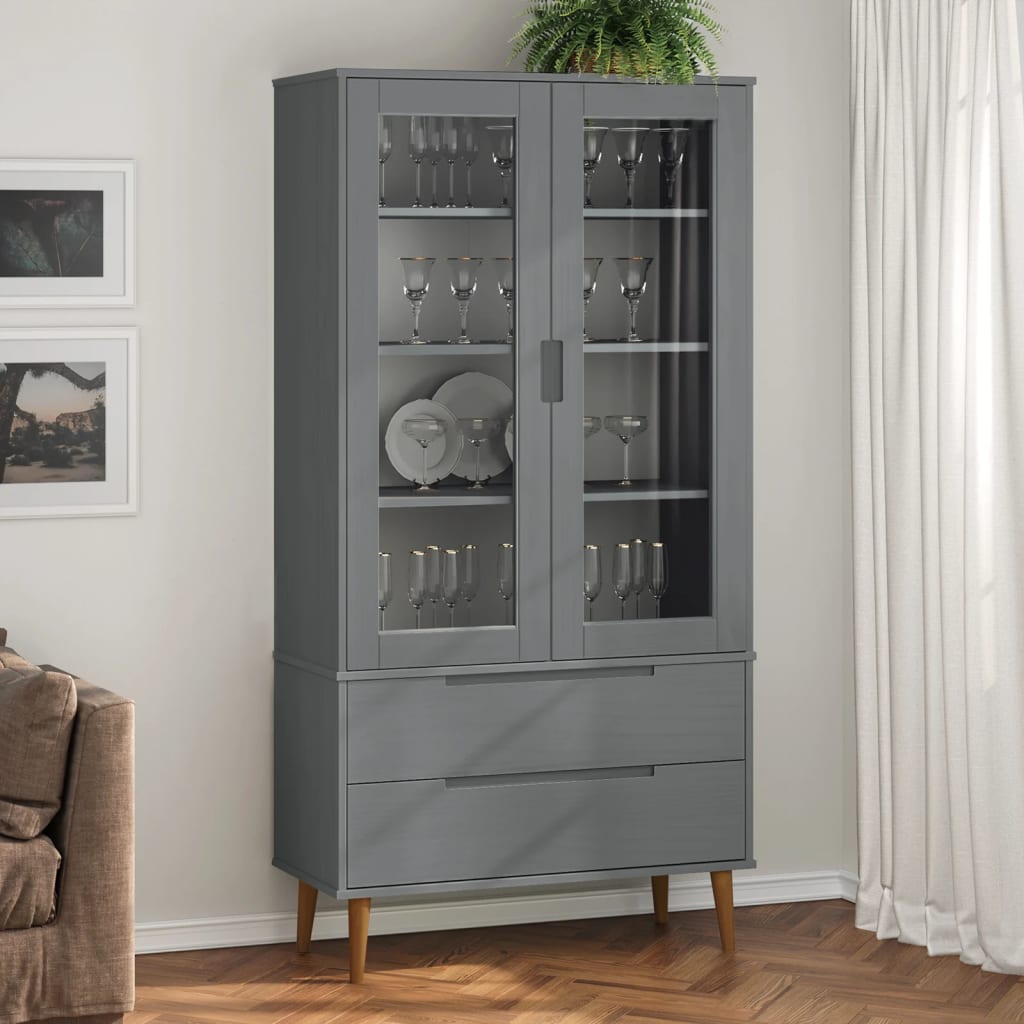 Armoire à vitrine MOLDE Gris 90x35x175 cm Bois de pin massif - XIOS