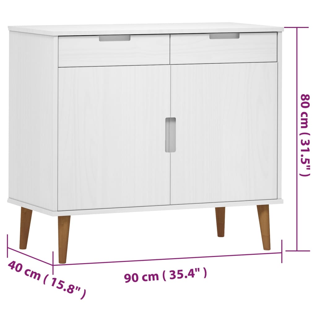 Buffet MOLDE Blanc 90x40x80 cm Bois massif de pin - XIOS