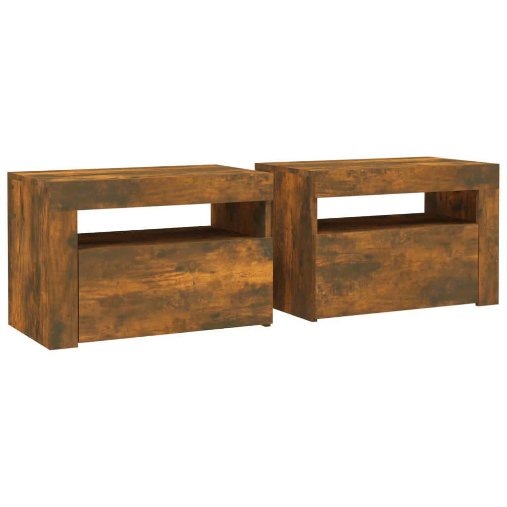 Tables de chevet 2 pcs avec LED chêne fumé 60x35x40 cm - XIOS