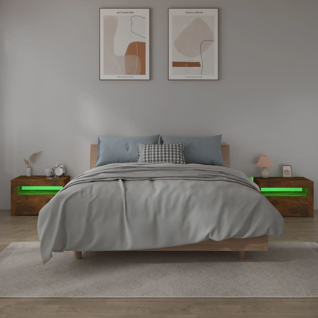 Tables de chevet 2 pcs avec LED chêne fumé 60x35x40 cm - XIOS
