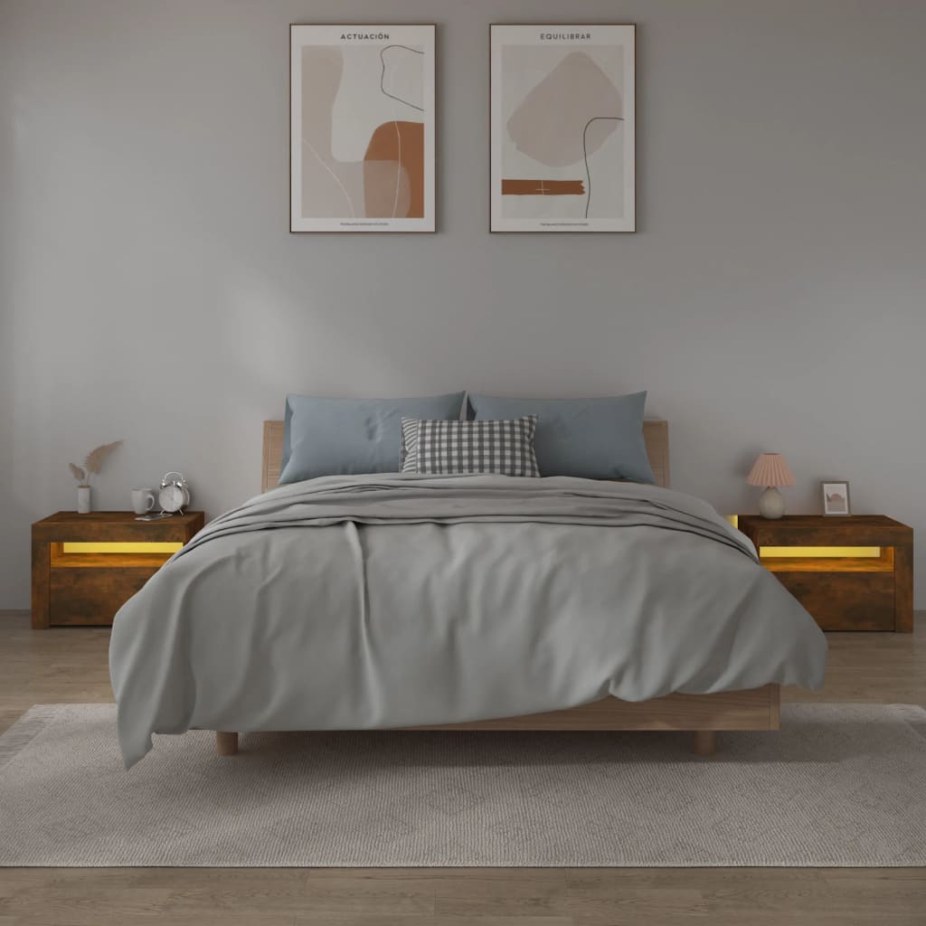 Tables de chevet 2 pcs avec LED chêne fumé 60x35x40 cm - XIOS