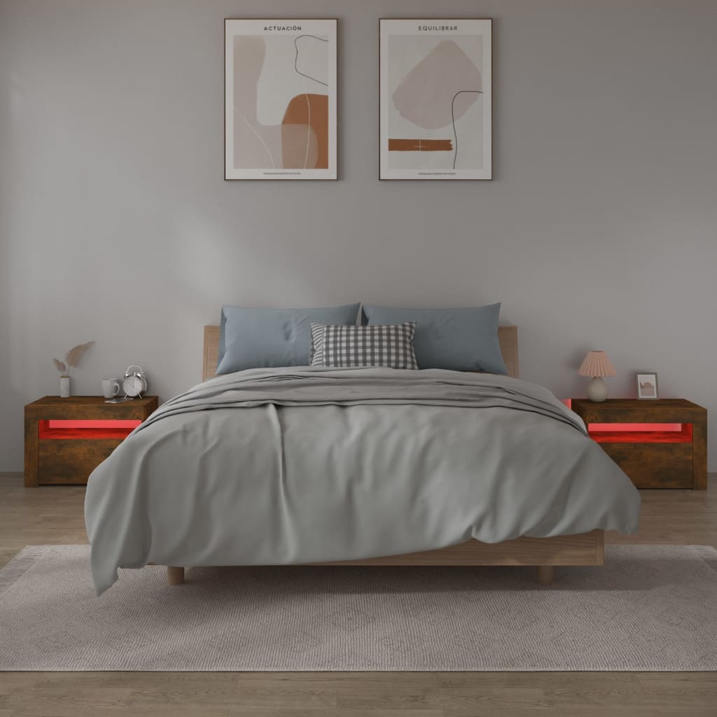 Tables de chevet 2 pcs avec LED chêne fumé 60x35x40 cm - XIOS