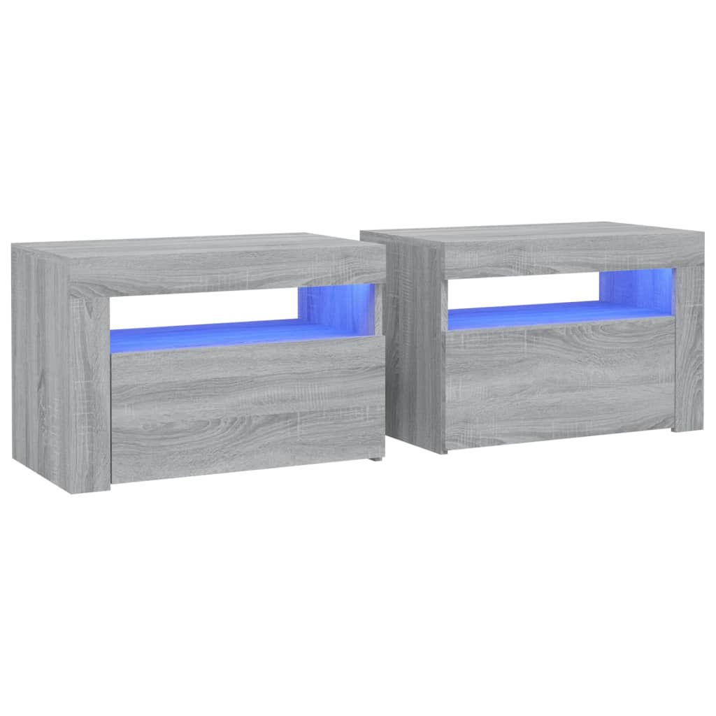 Tables de chevet 2 pcs avec LED sonoma gris 60x35x40 cm