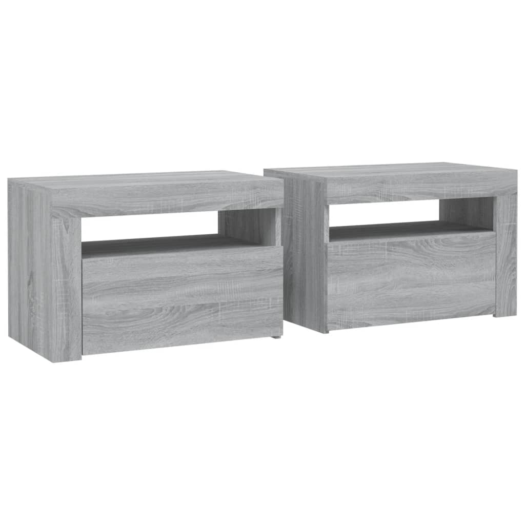Tables de chevet 2 pcs avec LED sonoma gris 60x35x40 cm