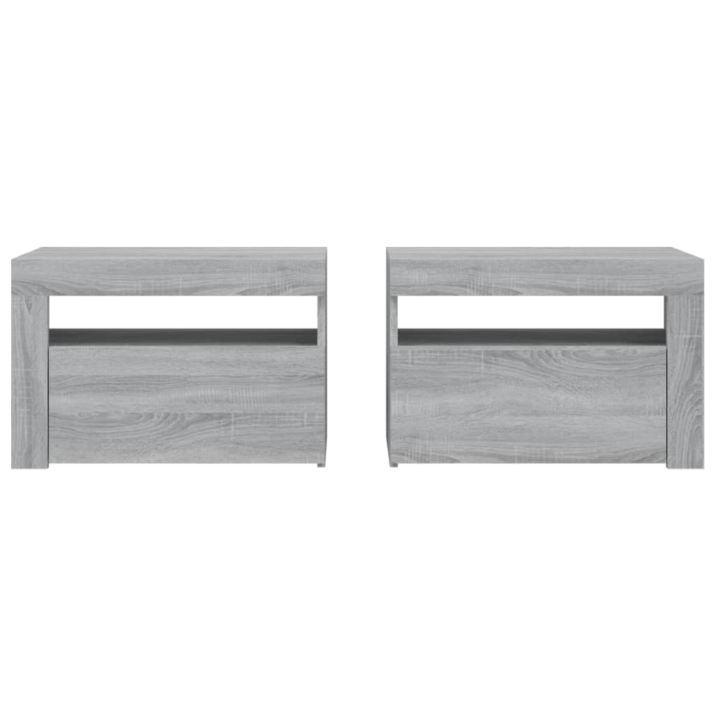 Tables de chevet 2 pcs avec LED sonoma gris 60x35x40 cm