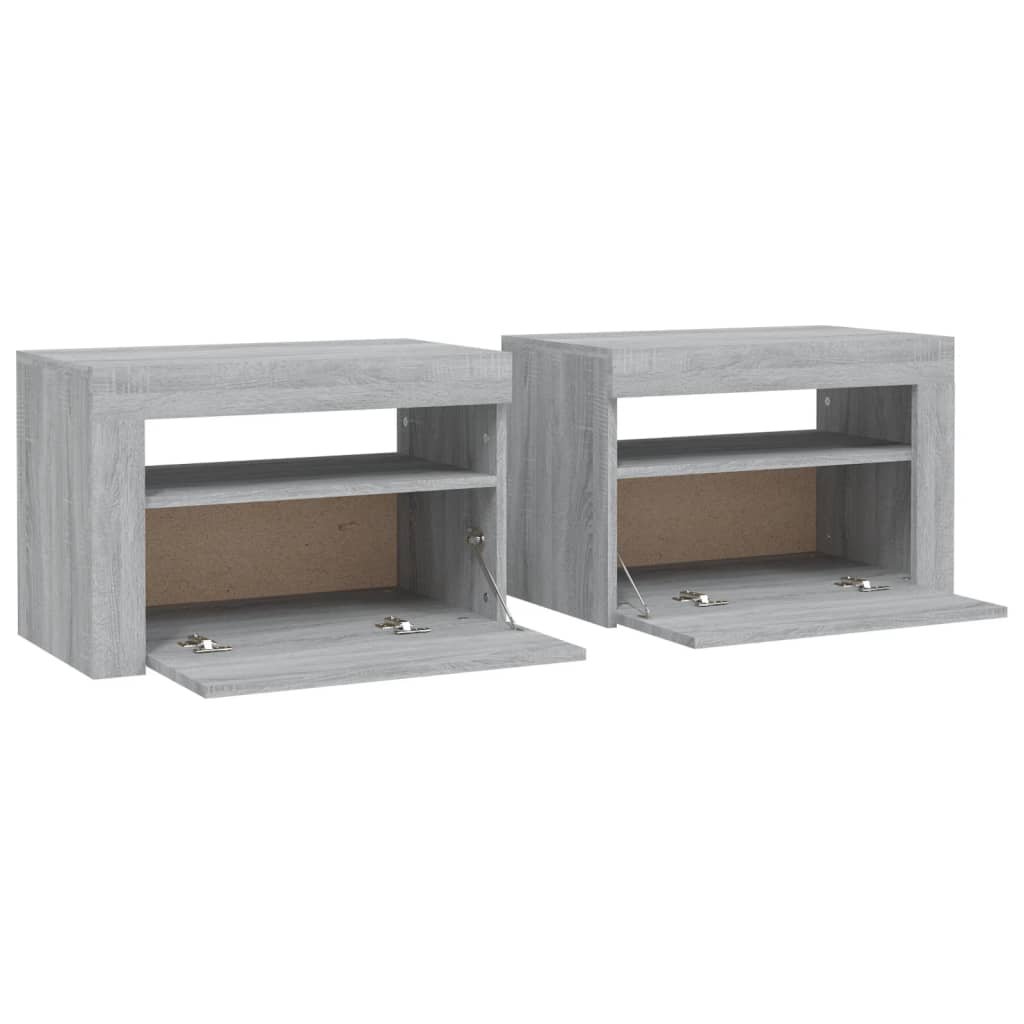 Tables de chevet 2 pcs avec LED sonoma gris 60x35x40 cm - XIOS