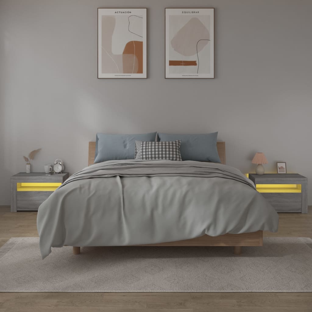 Tables de chevet 2 pcs avec LED sonoma gris 60x35x40 cm - XIOS