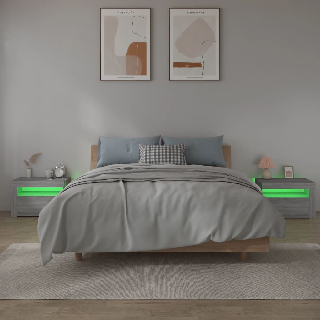 Tables de chevet 2 pcs avec LED sonoma gris 60x35x40 cm - XIOS