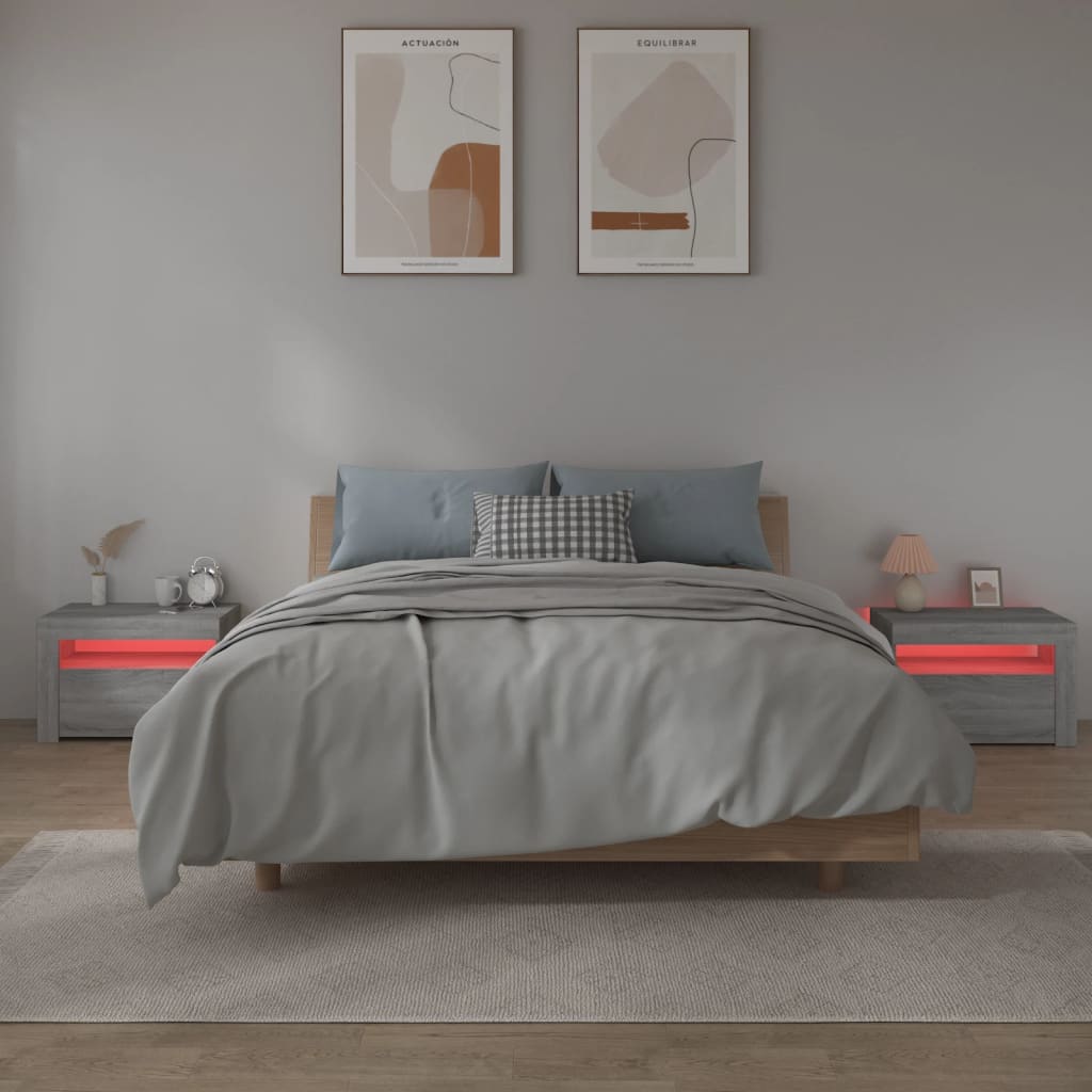 Tables de chevet 2 pcs avec LED sonoma gris 60x35x40 cm - XIOS